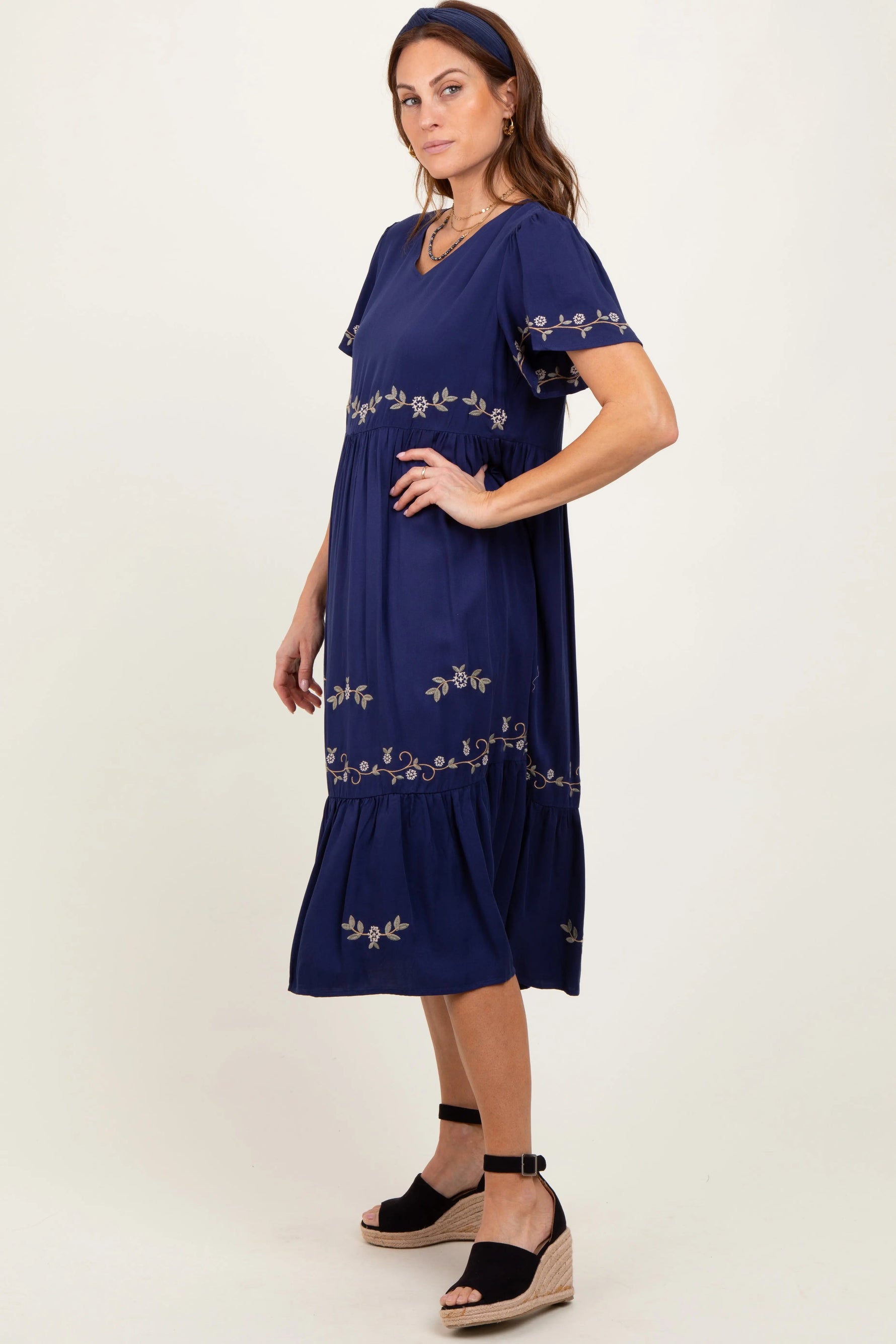 PinkBlush Navy Floral Lace Midi Dress - 