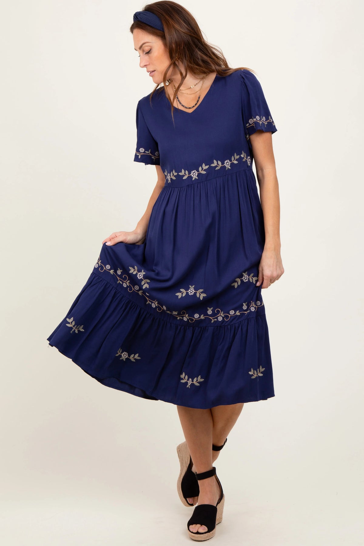 PinkBlush Navy Floral Lace Midi Dress - 