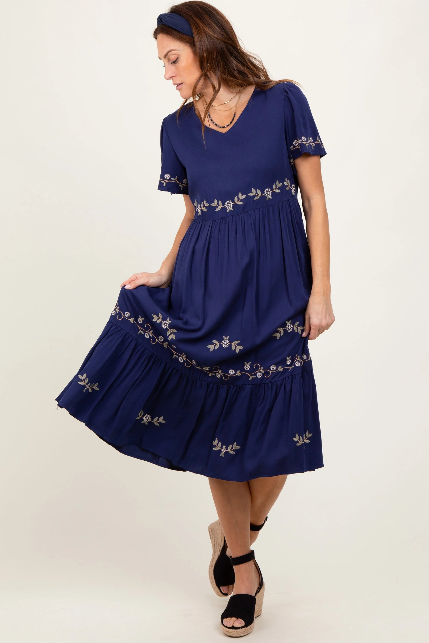 PinkBlush Navy Floral Lace Midi Dress - 