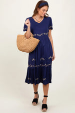 Navy Floral Lace Midi Dress - Day Dress, One-piece garment, Dress, Waist, Cocktail dress | Everetts Place