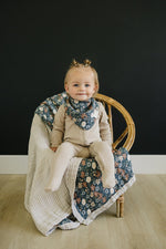 Mebie Baby Navy Floral Muslin Bib for Mealtime by Mebie Baby Premium - 