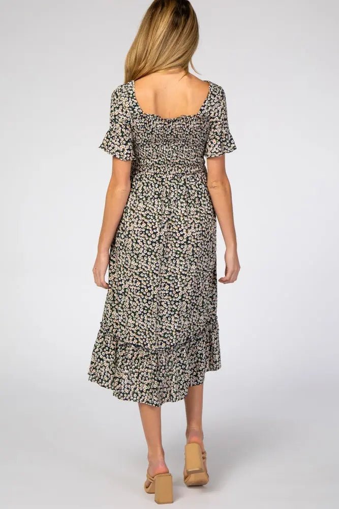 PinkBlush Navy Floral Ruffle Maternity Midi Dress - 