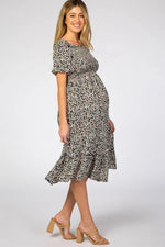 PinkBlush Navy Floral Ruffle Maternity Midi Dress - 