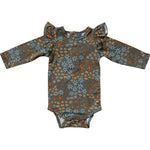 Mebie Baby Navy Floral Ruffle Sleeve Bamboo Bodysuit - 