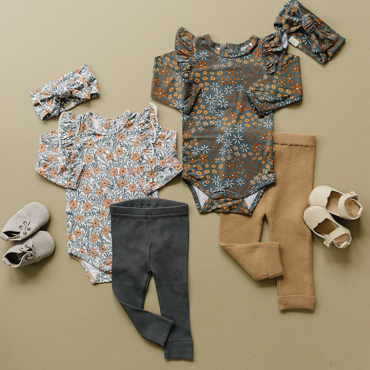 Mebie Baby Navy Floral Ruffle Sleeve Bamboo Bodysuit - 