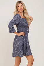 PinkBlush Navy Floral Ruffle Sleeve Smocked Dress - 