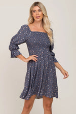 PinkBlush Navy Floral Ruffle Sleeve Smocked Dress - 