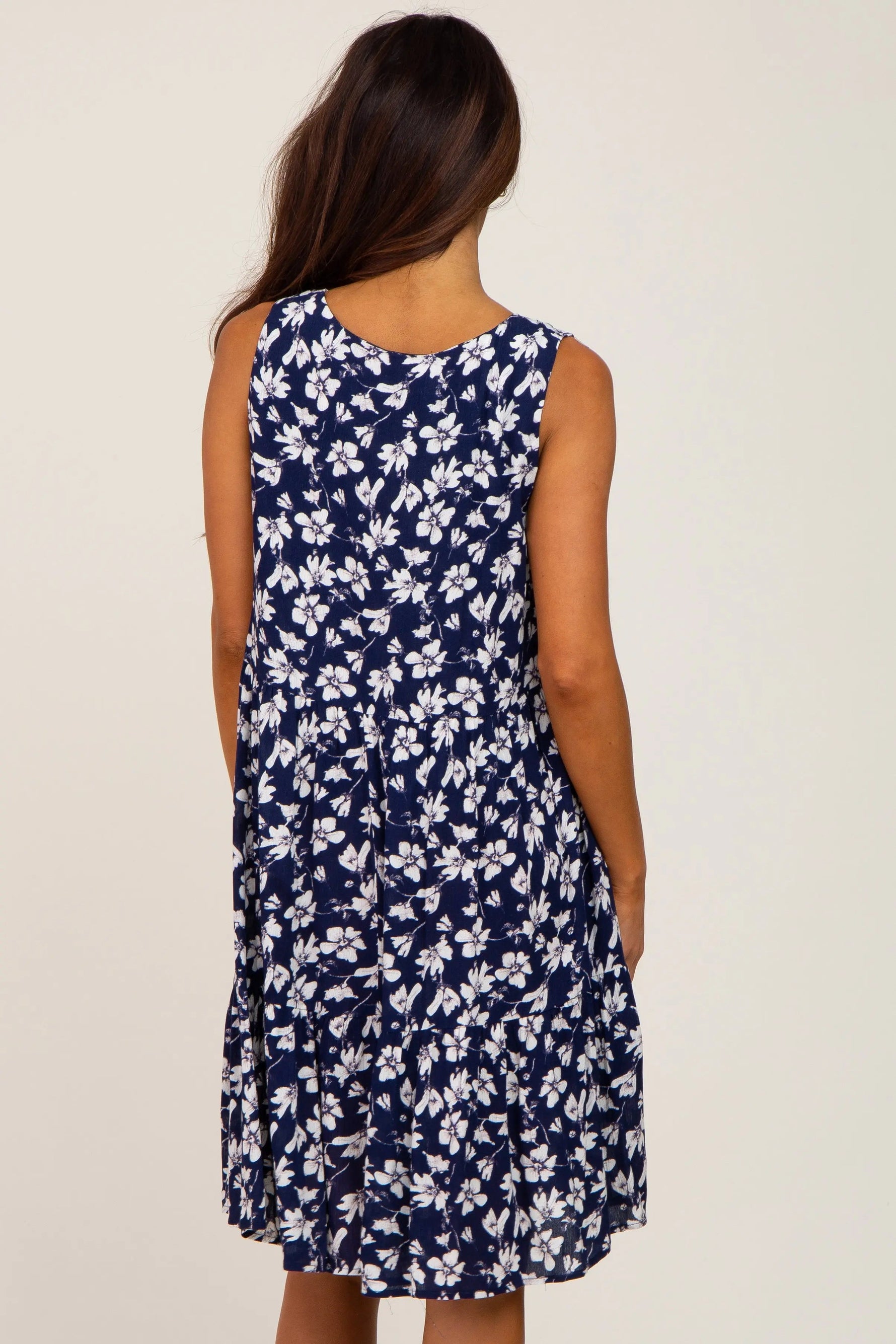 PinkBlush Navy Floral Sleeveless Tiered Dress - 