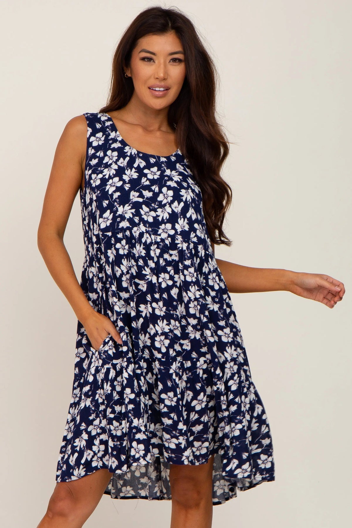 PinkBlush Navy Floral Sleeveless Tiered Dress - 