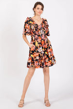 PinkBlush Navy Floral Smocked Ruffle Hem Dress - 