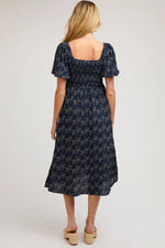 PinkBlush Navy Floral Square Neck Smocked Maternity Midi Dress - 