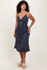 PinkBlush Navy Floral Twist Front Cut Out Midi Dress - 
