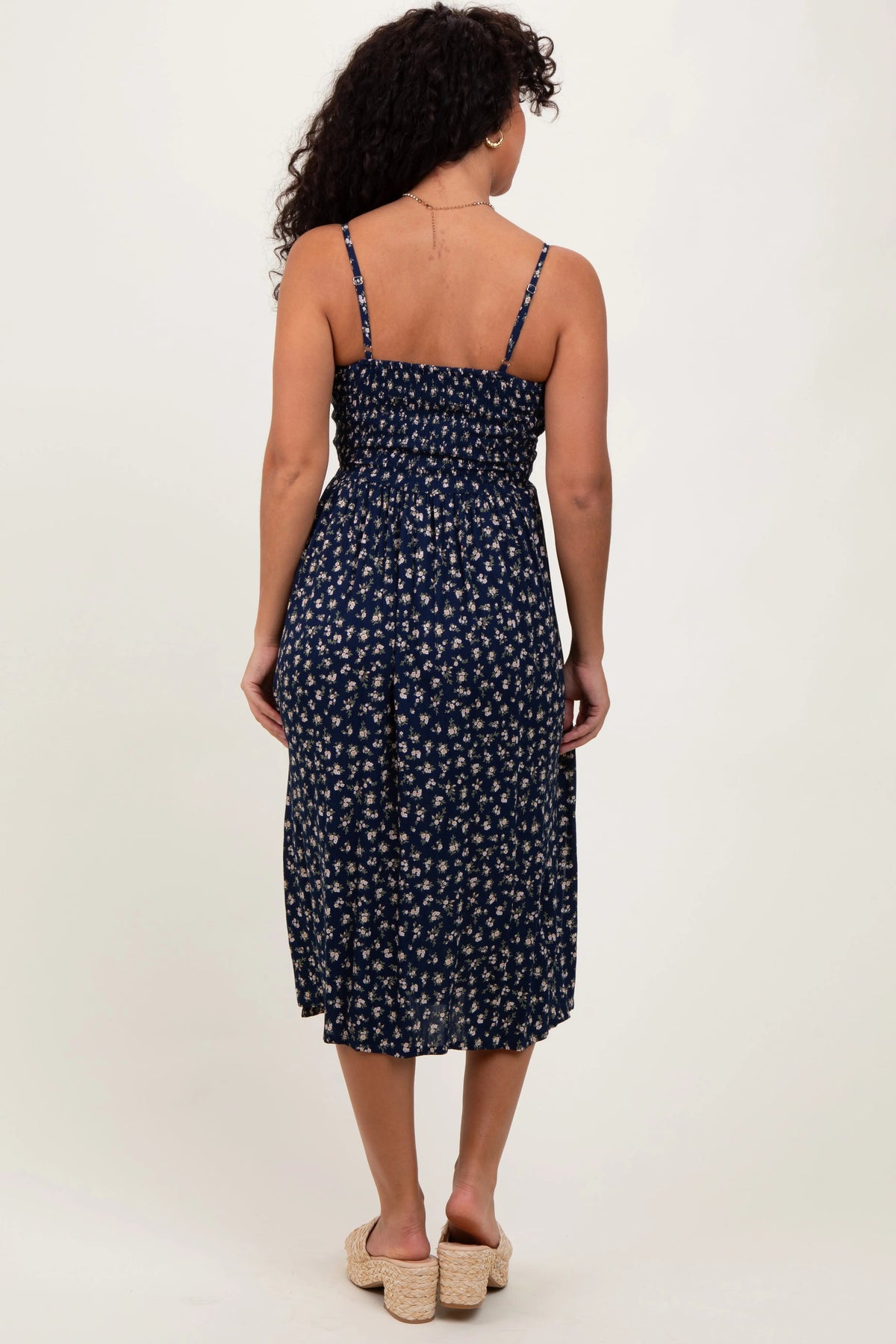 PinkBlush Navy Floral Twist Front Cut Out Midi Dress - 