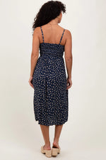 PinkBlush Navy Floral Twist Front Cut Out Midi Dress - 
