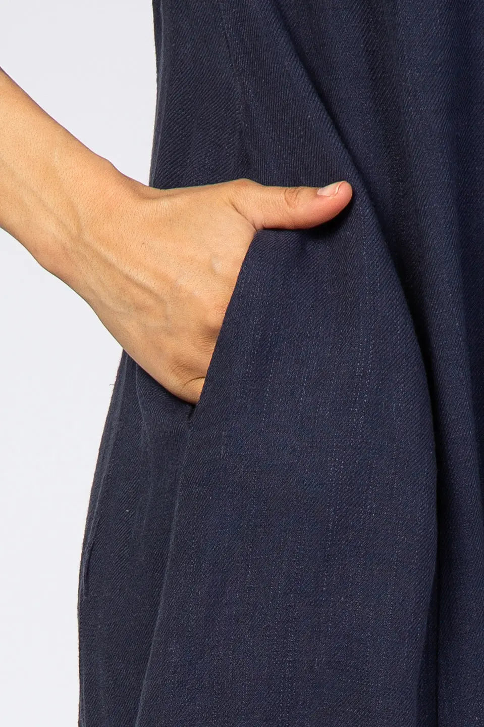 PinkBlush Navy Frayed Trim Back Keyhole Linen Dress - 