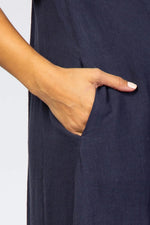 PinkBlush Navy Frayed Trim Back Keyhole Linen Maternity Dress - 