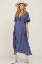 PinkBlush Navy Front Tie Ruffle Sleeve Maternity Midi Dress - 