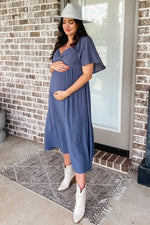 PinkBlush Navy Front Tie Ruffle Sleeve Maternity Midi Dress - 