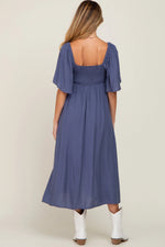 PinkBlush Navy Front Tie Ruffle Sleeve Maternity Midi Dress - 