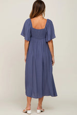 PinkBlush Navy Front Tie Ruffle Sleeve Midi Dress - 