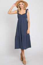 PinkBlush Navy Gauze Ruffle Maternity Midi Dress - 