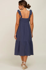 PinkBlush Navy Gauze Ruffle Maternity Midi Dress - 