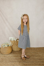 Mebie Baby Navy Gingham Linen Cotton Dress - 