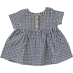 Mebie Baby Navy Gingham Linen Cotton Dress - 
