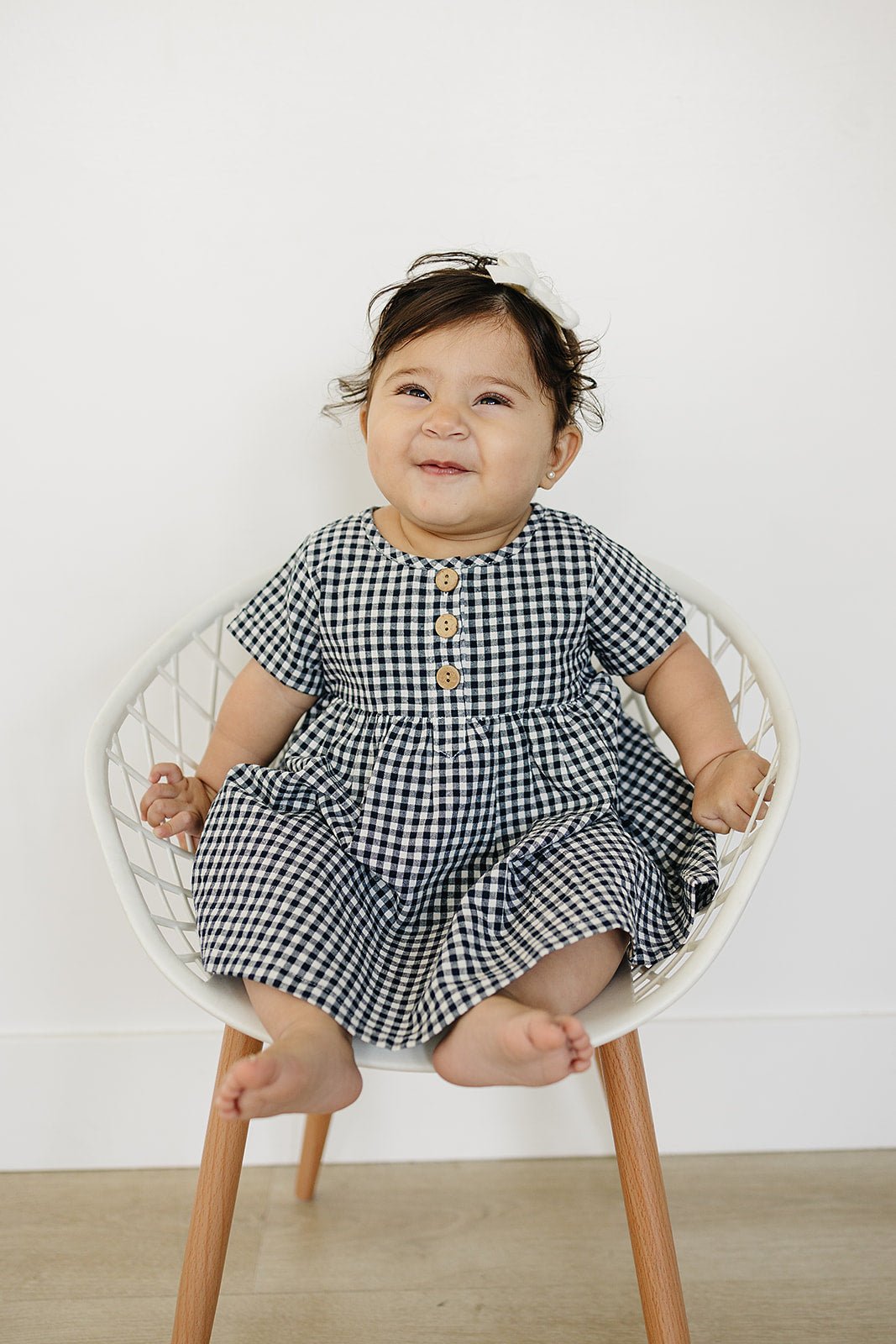 Mebie Baby Navy Gingham Linen Cotton Dress - 