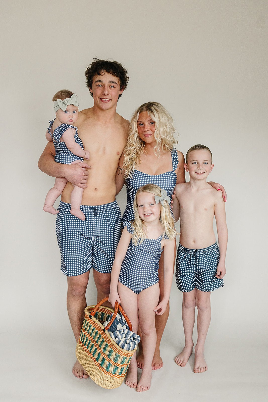 Mebie Baby Navy Gingham Mens Swim Shorts For Adults Classic Comfort - 