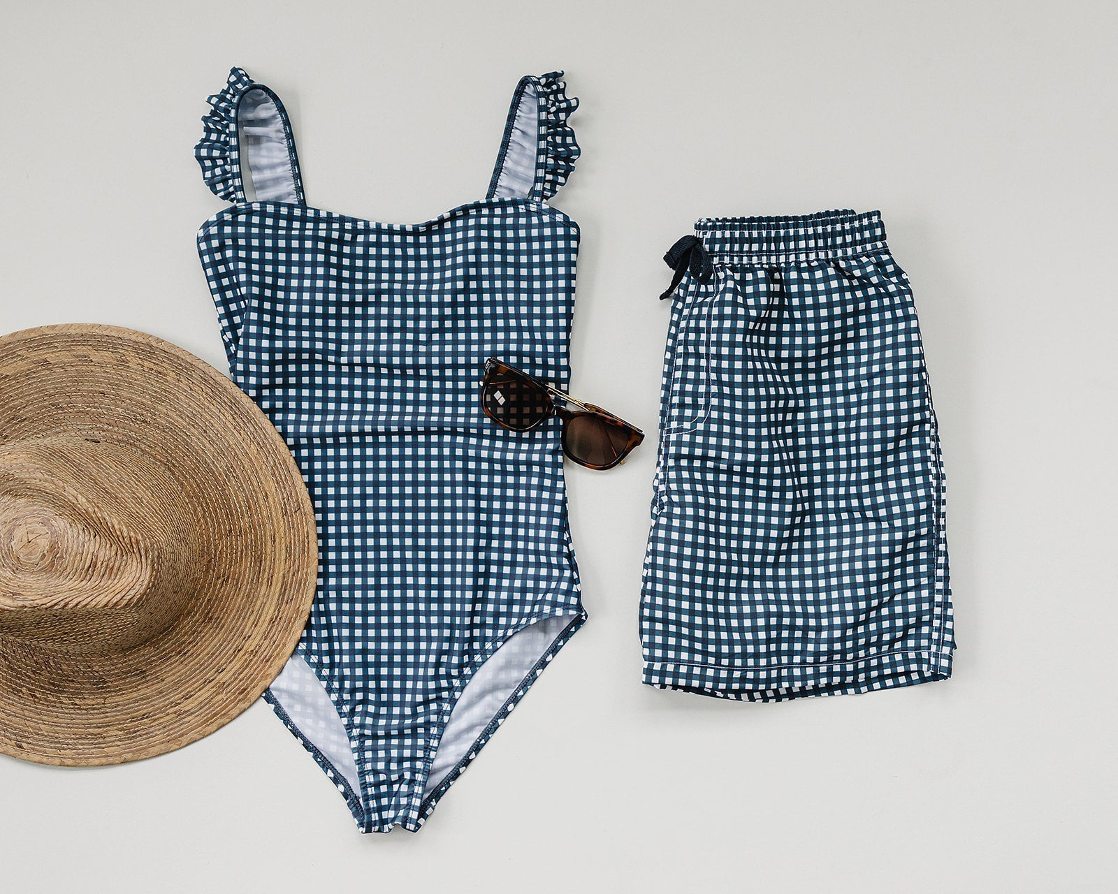 Mebie Baby Navy Gingham Mens Swim Shorts For Adults Classic Comfort - 