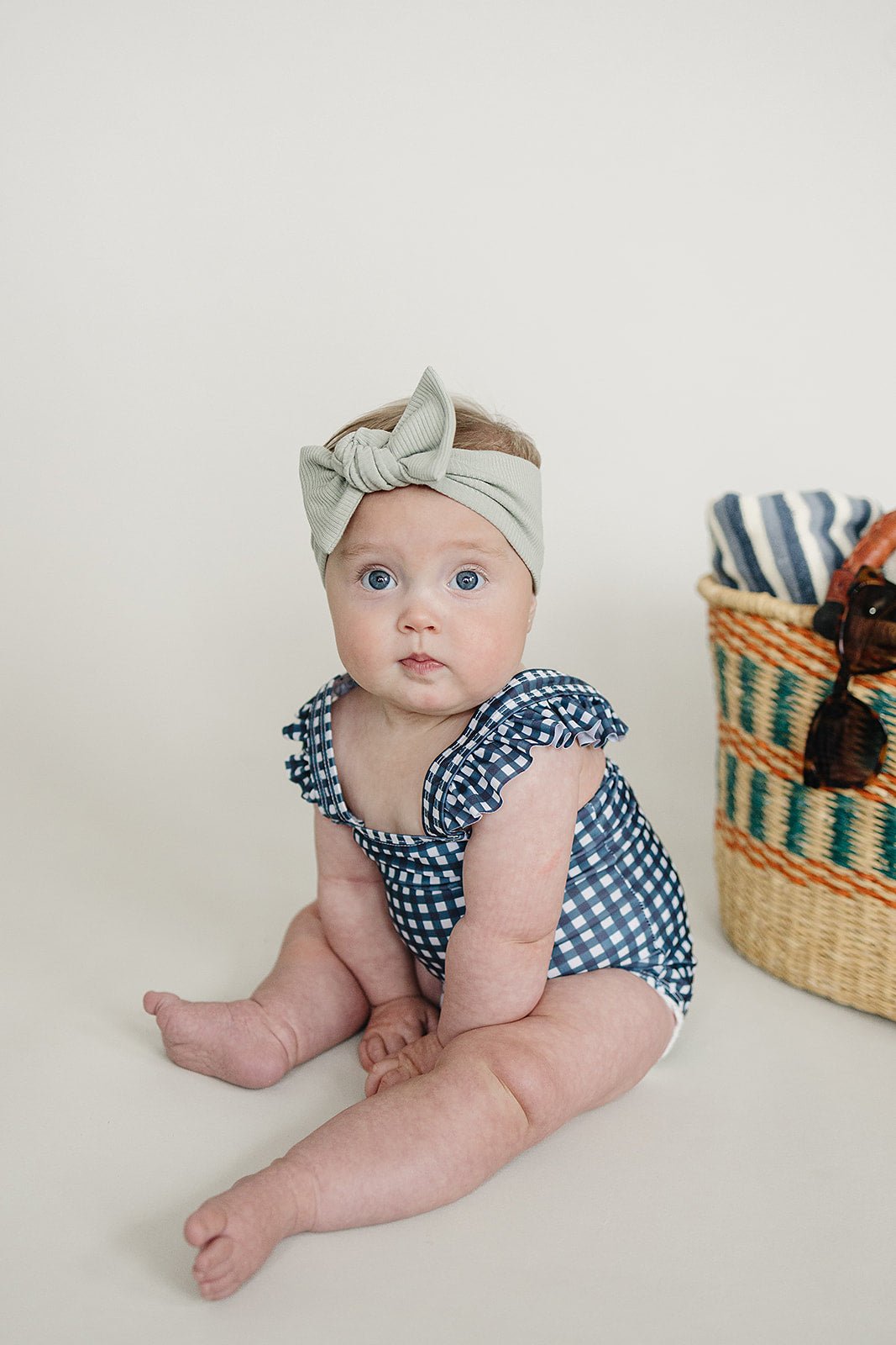 Mebie Baby Navy Gingham One - Piece - 