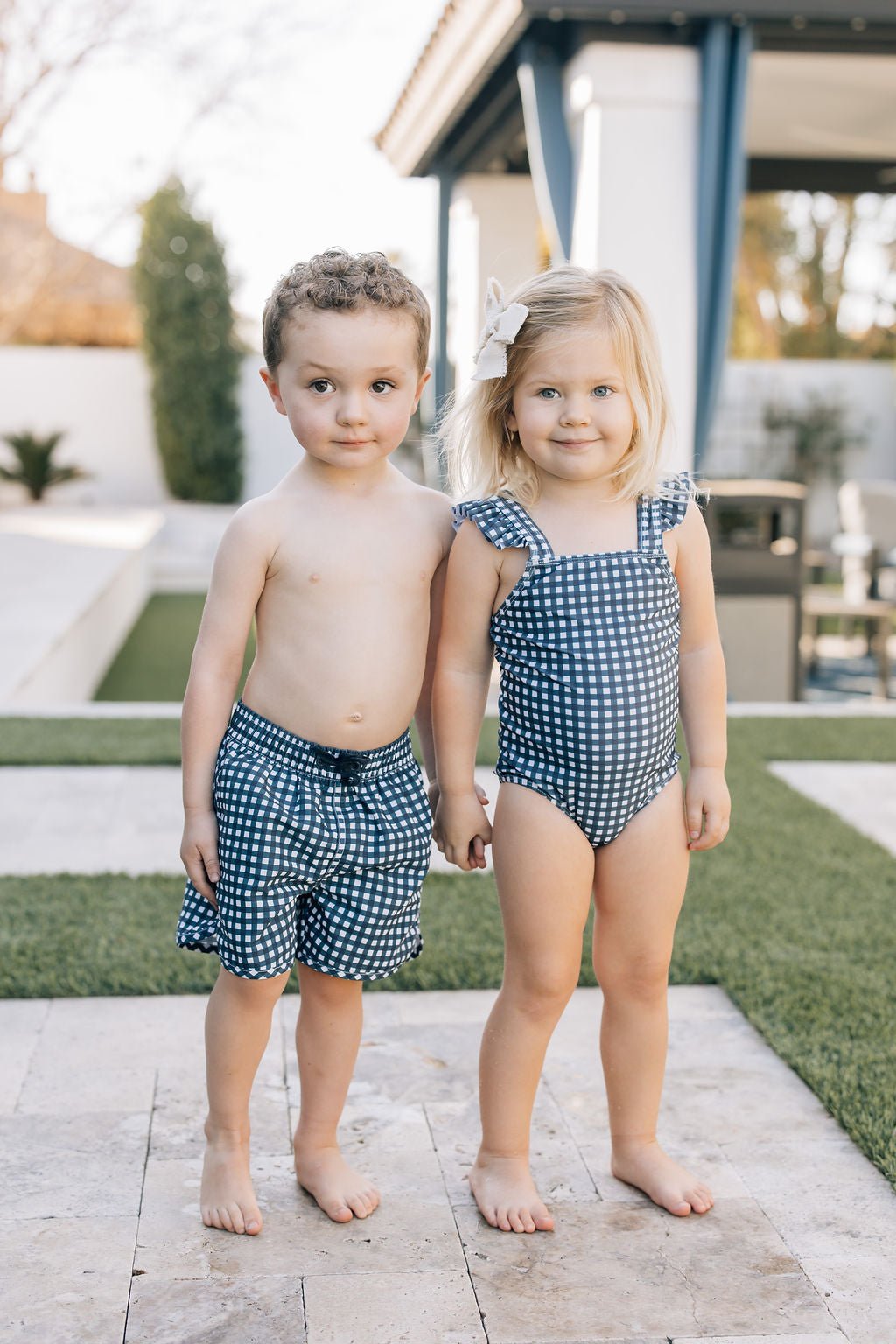 Mebie Baby Navy Gingham One - Piece - 