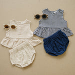 Mebie Baby Navy Gingham Peplum Set - 