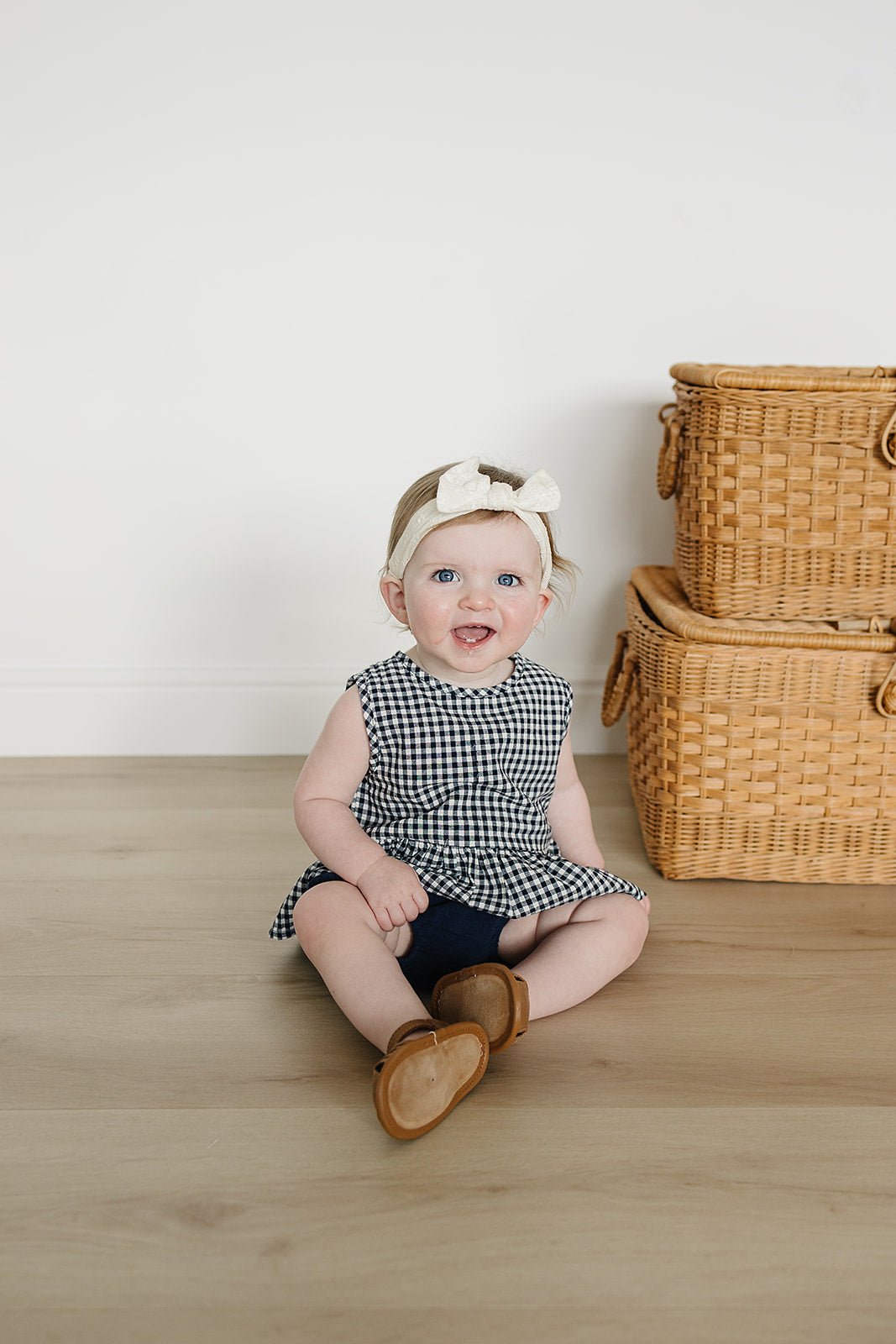 Mebie Baby Navy Gingham Peplum Set - 
