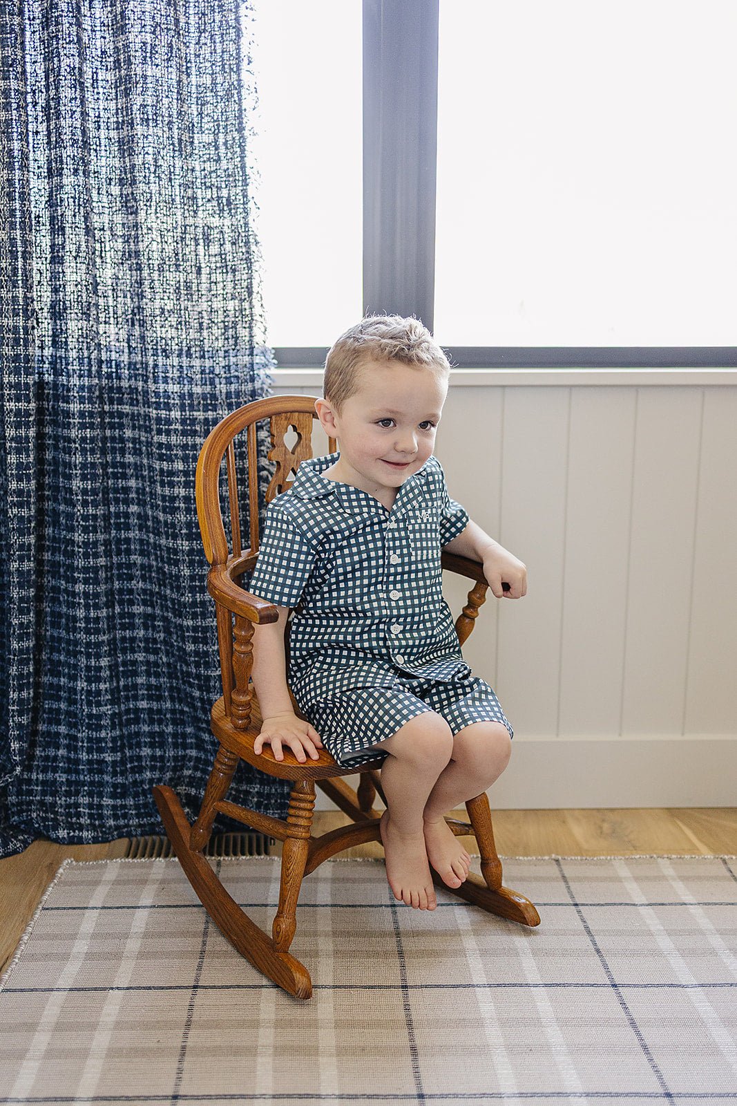 Mebie Baby Navy Gingham Short Pajama Set - 