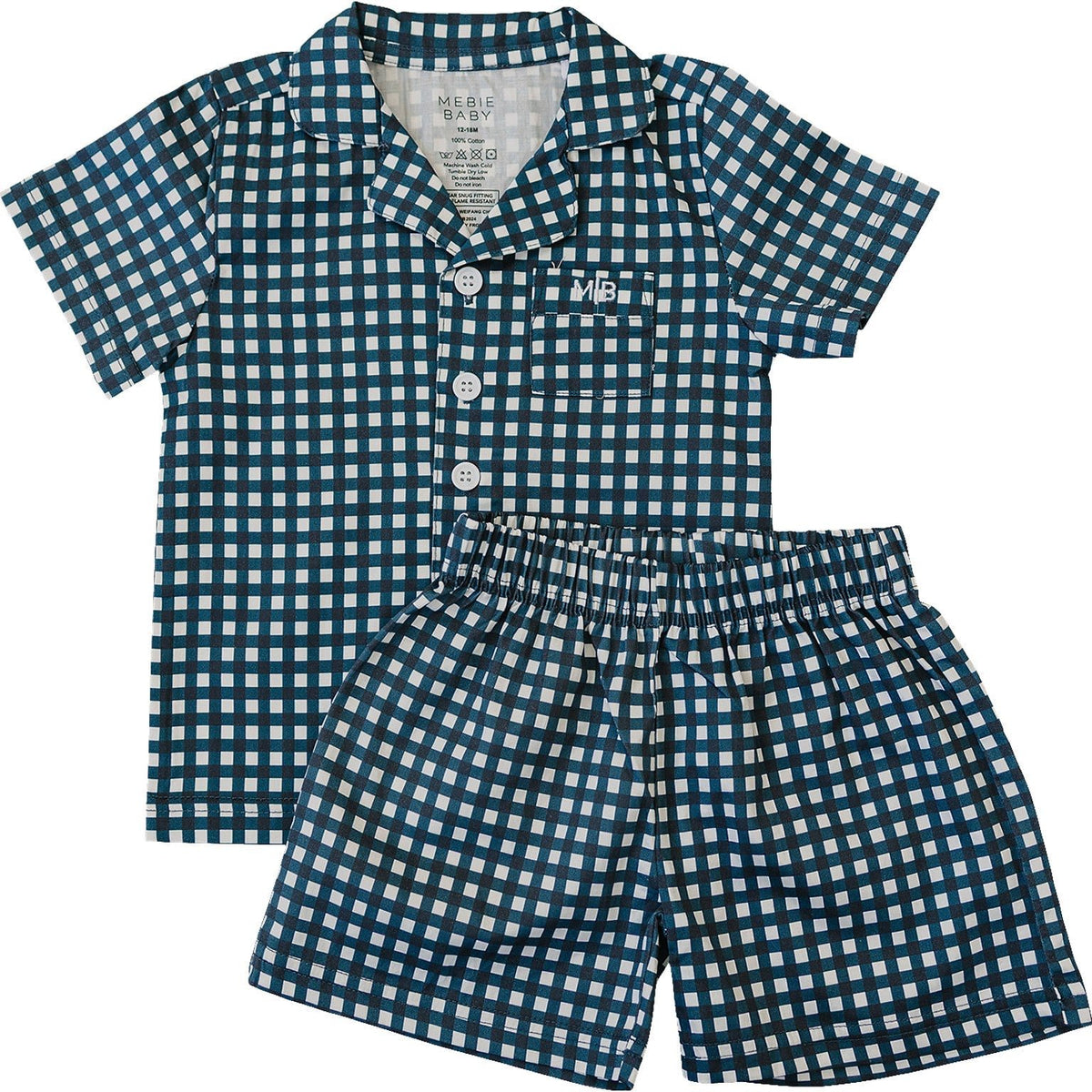 Navy Gingham Short Pajama Set - White, Nightwear, Pajamas, Polka dot, Button | Everetts Place