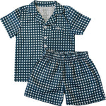 Navy Gingham Short Pajama Set - White, Nightwear, Pajamas, Polka dot, Button | Everetts Place