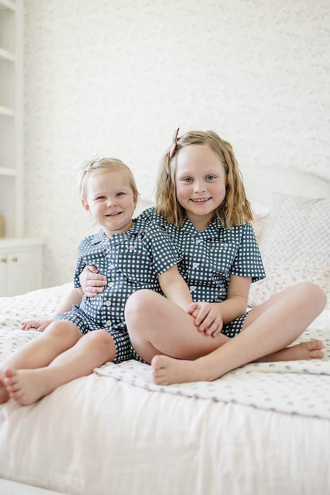 Mebie Baby Navy Gingham Short Pajama Set - 
