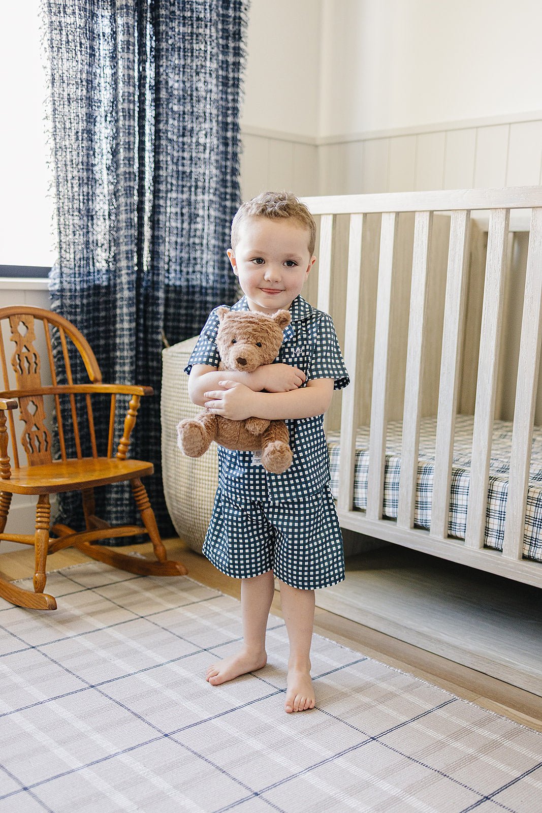 Mebie Baby Navy Gingham Short Pajama Set - 