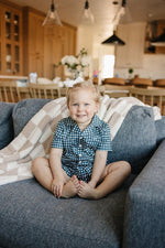 Mebie Baby Navy Gingham Short Pajama Set - 