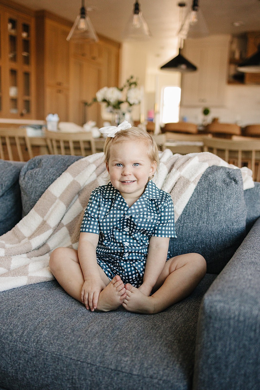 Mebie Baby Navy Gingham Short Pajama Set - 