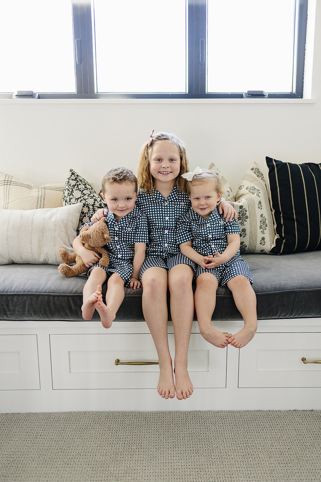 Mebie Baby Navy Gingham Short Pajama Set - 