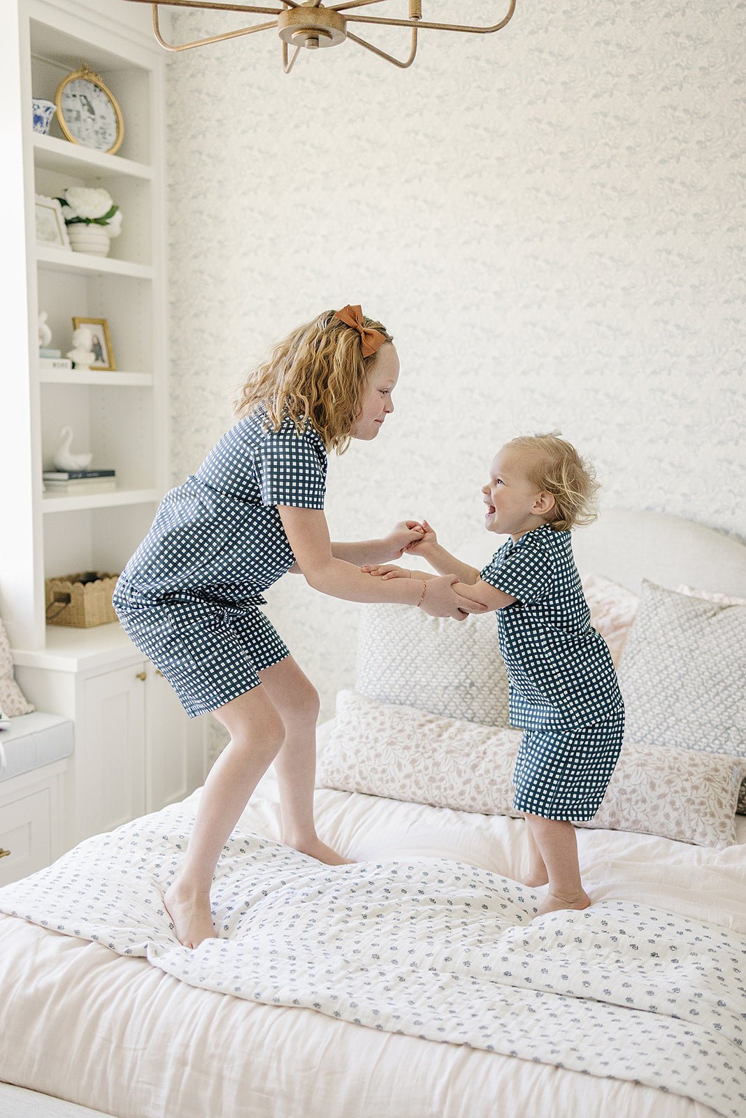 Mebie Baby Navy Gingham Short Pajama Set - 