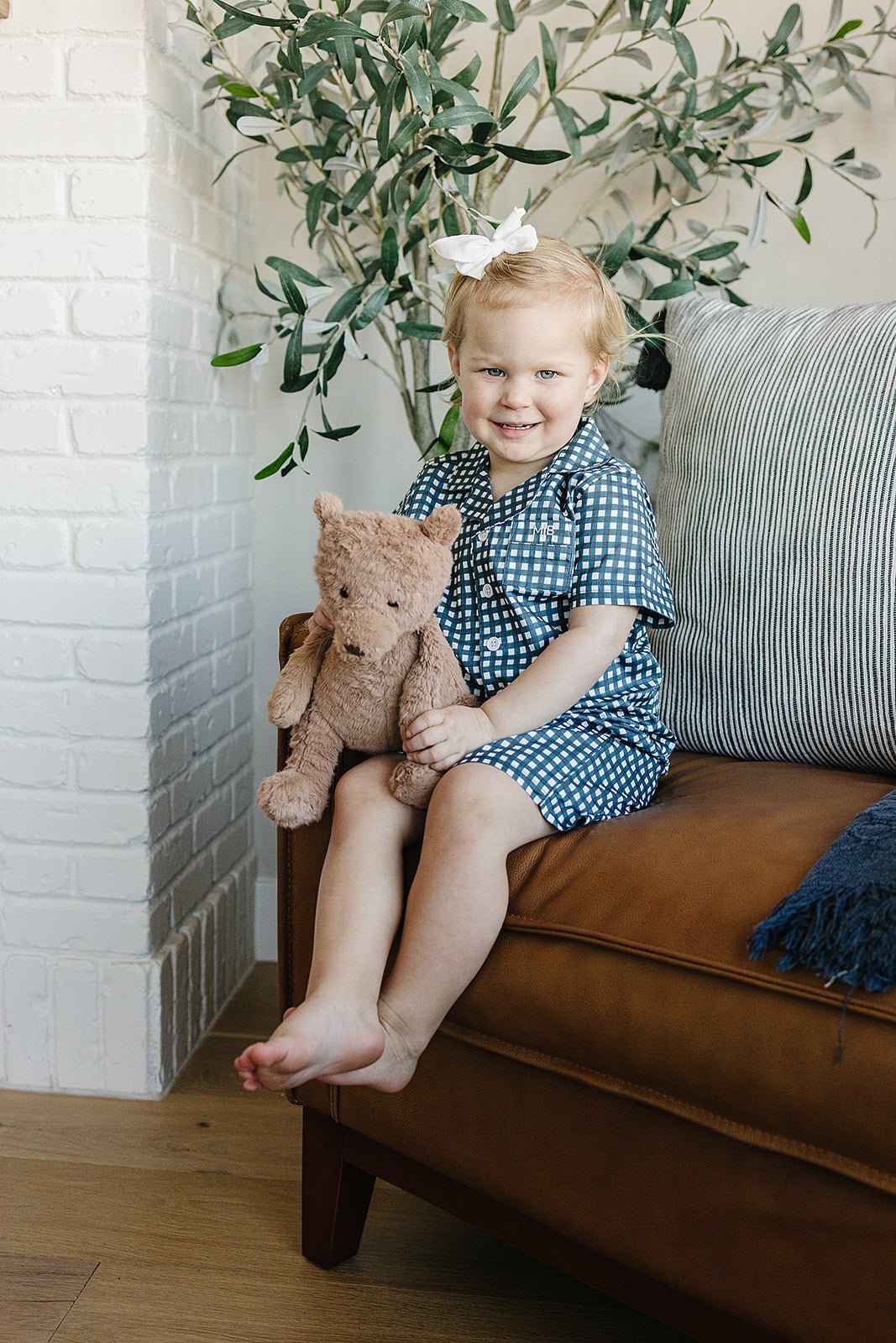 Mebie Baby Navy Gingham Short Pajama Set - 