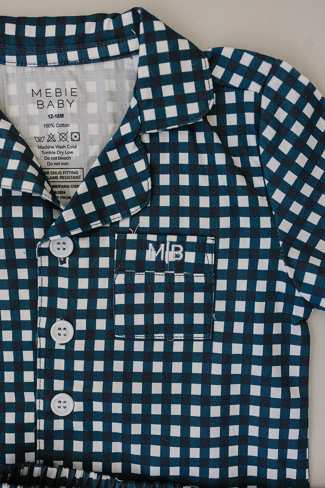 Mebie Baby Navy Gingham Short Pajama Set - 