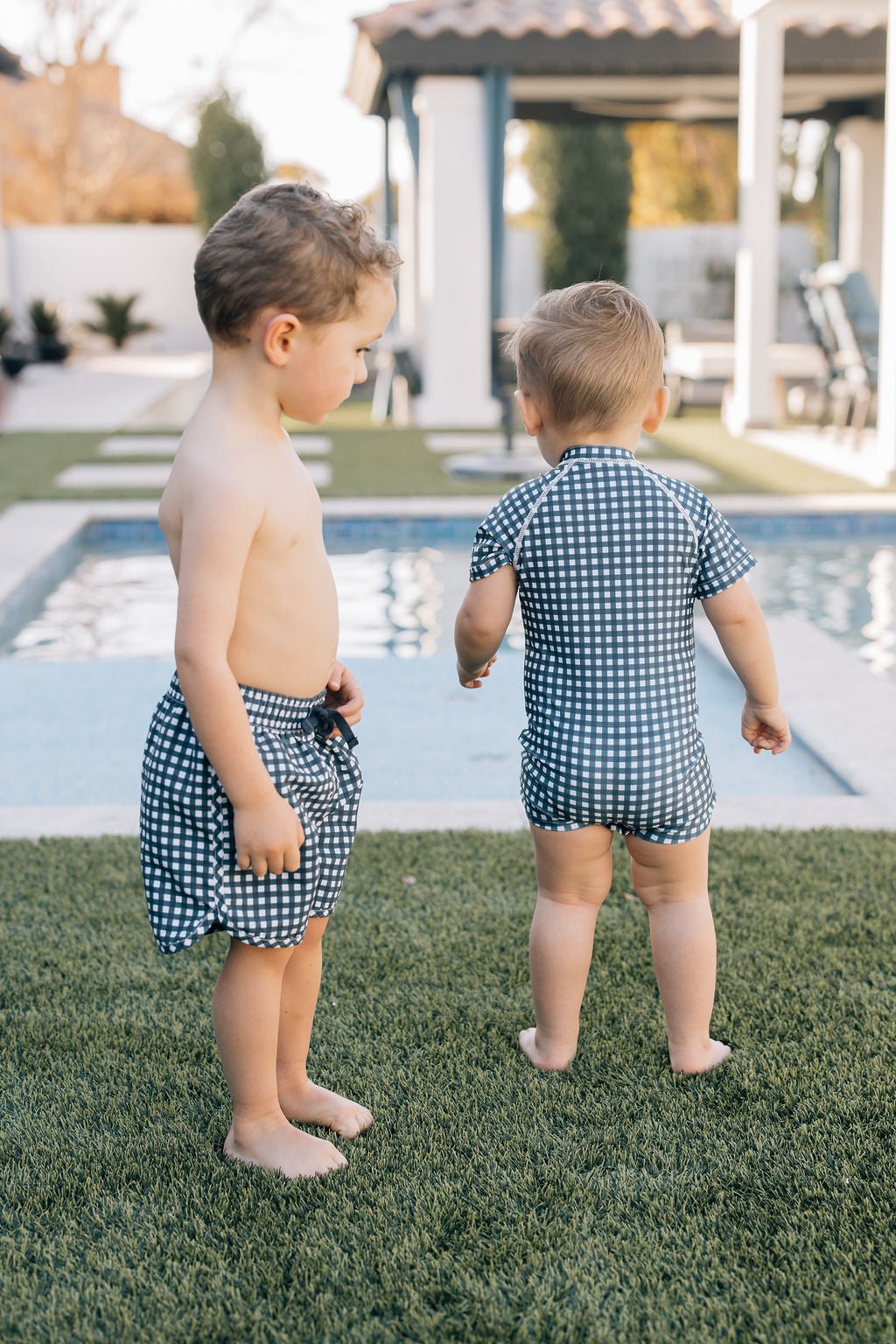 Mebie Baby Navy Gingham Swim Shorts - 