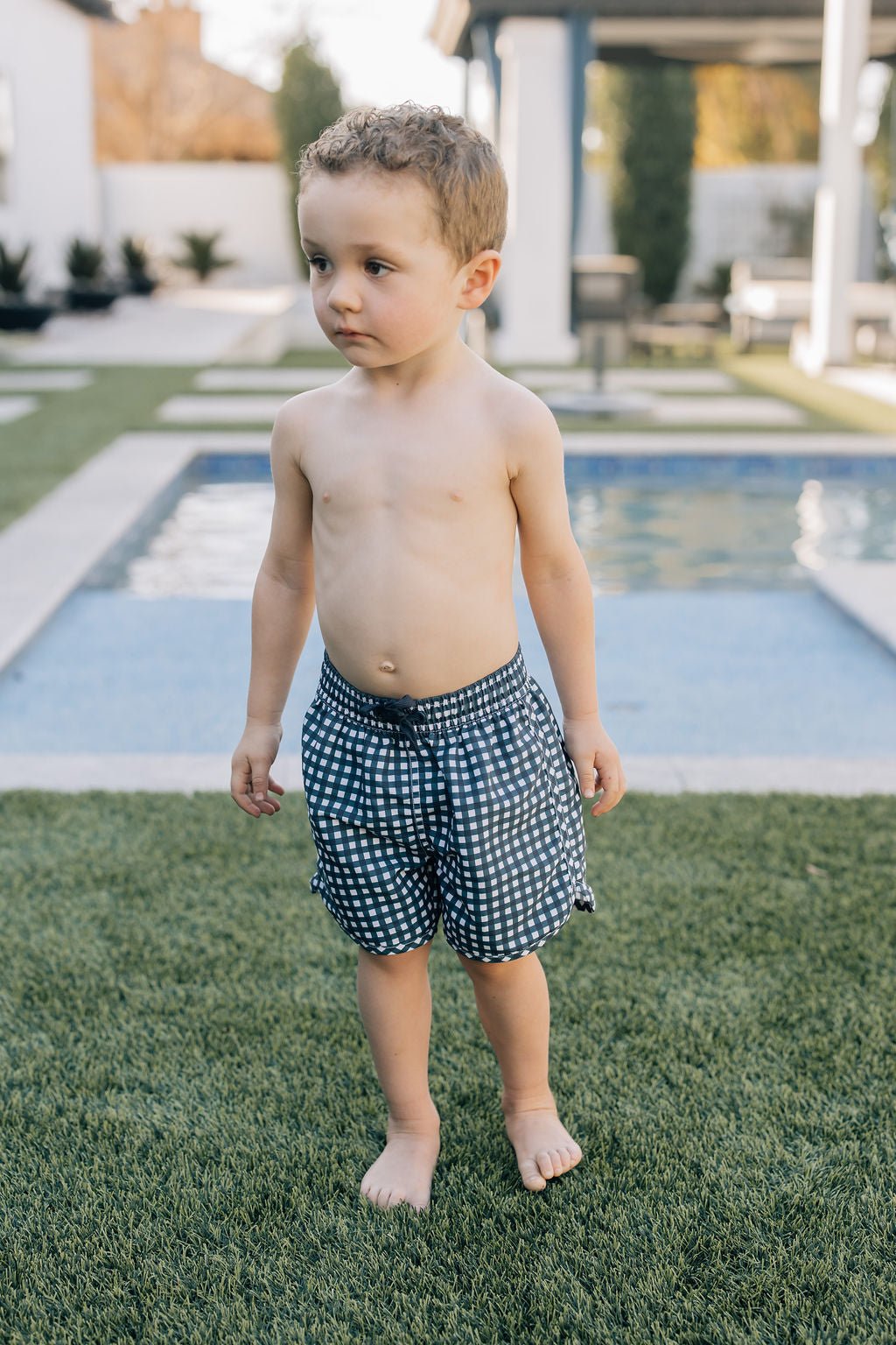 Mebie Baby Navy Gingham Swim Shorts - 