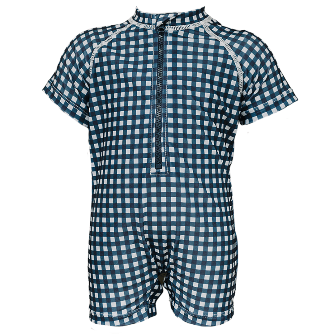Mebie Baby Navy Gingham Zipper Swimsuit For Babies By Mebie Baby - 