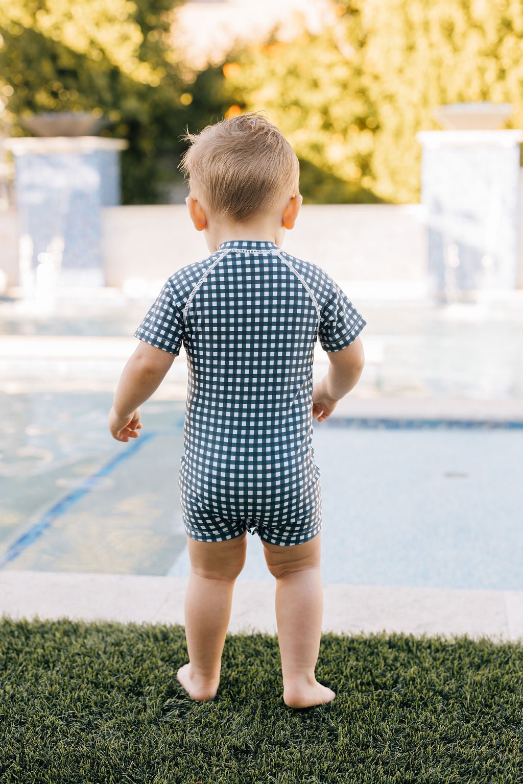 Mebie Baby Navy Gingham Zipper Swimsuit For Babies By Mebie Baby - 